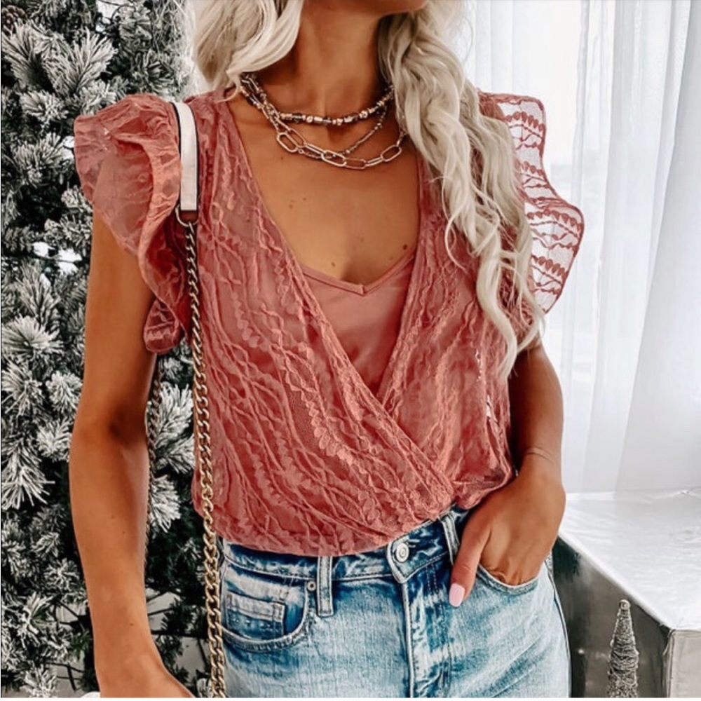 NWT NanaMacs Lace Ruffle Sleeves Bodysuit Size Small